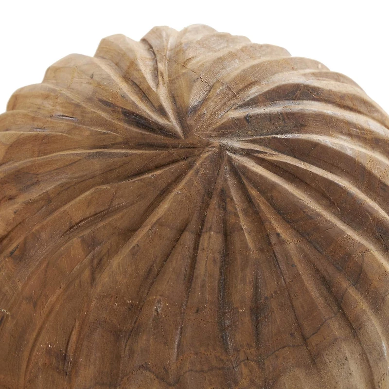 Brown Teak Wood Carved Textured Orbs Set