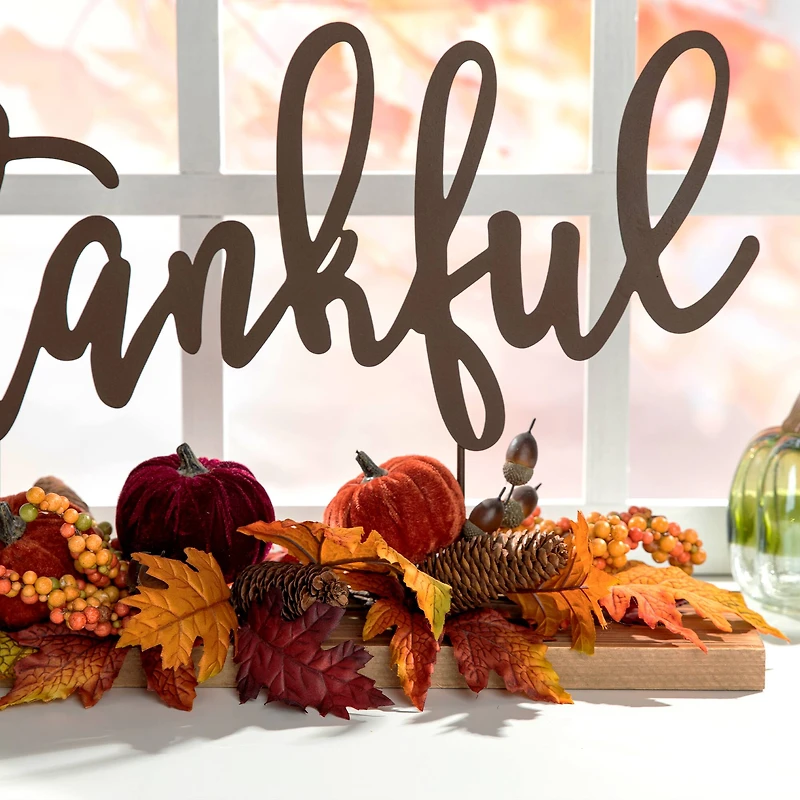 24" GlitzHome® Thankful Floral Tabletop Sign