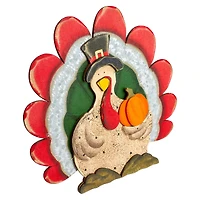 10" Wooden Turkey with Pumpkin Thanksgiving Decoration