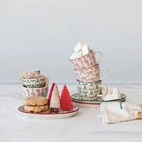 Hello Honey® Red, Green & Cream Hand-Stamped Holiday Icon Stoneware Nesting Bowl Set