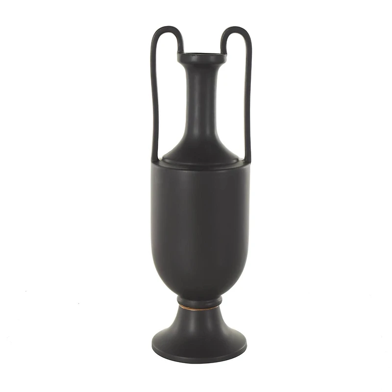 20.25" Black Ceramic Fluted Urn Shaped Vase with Arch Handles