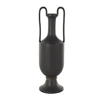 20.25" Black Ceramic Fluted Urn Shaped Vase with Arch Handles