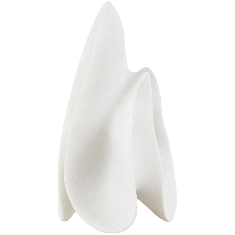 12.5" White Polystone Abstract Wavy Shaped Sculpture with Cutouts and Speckled Texturing