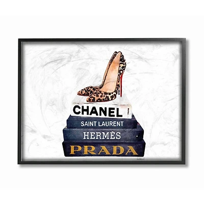 Stupell Industries Glam Fashion Book Set & Leopard Pumps Heels Framed Wall Art