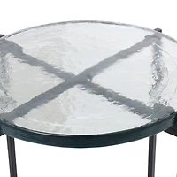 24" Metal X-Shaped Accent Table with Textured Glass Tabletop