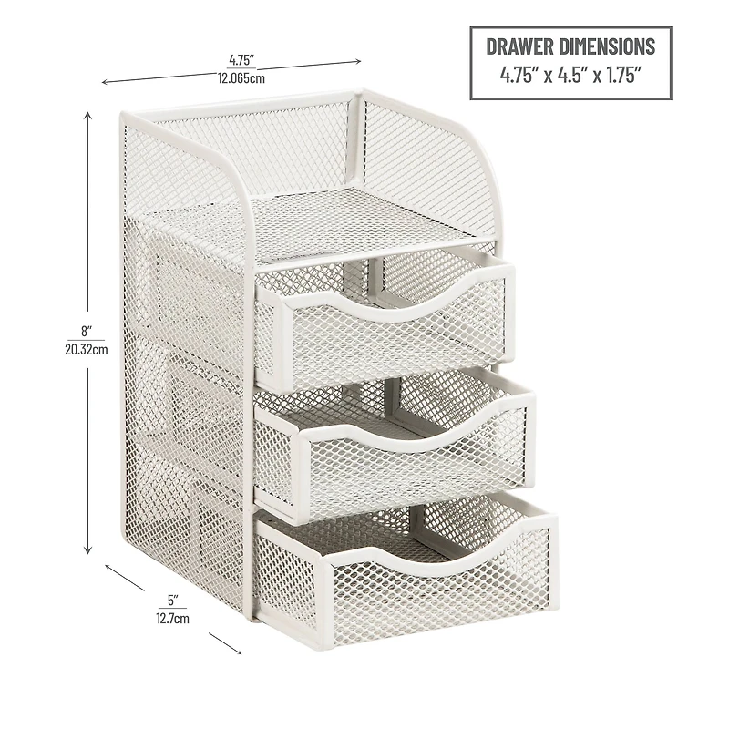 Mind Reader White 3 Drawers Mini Desk Office Supplies Organizer