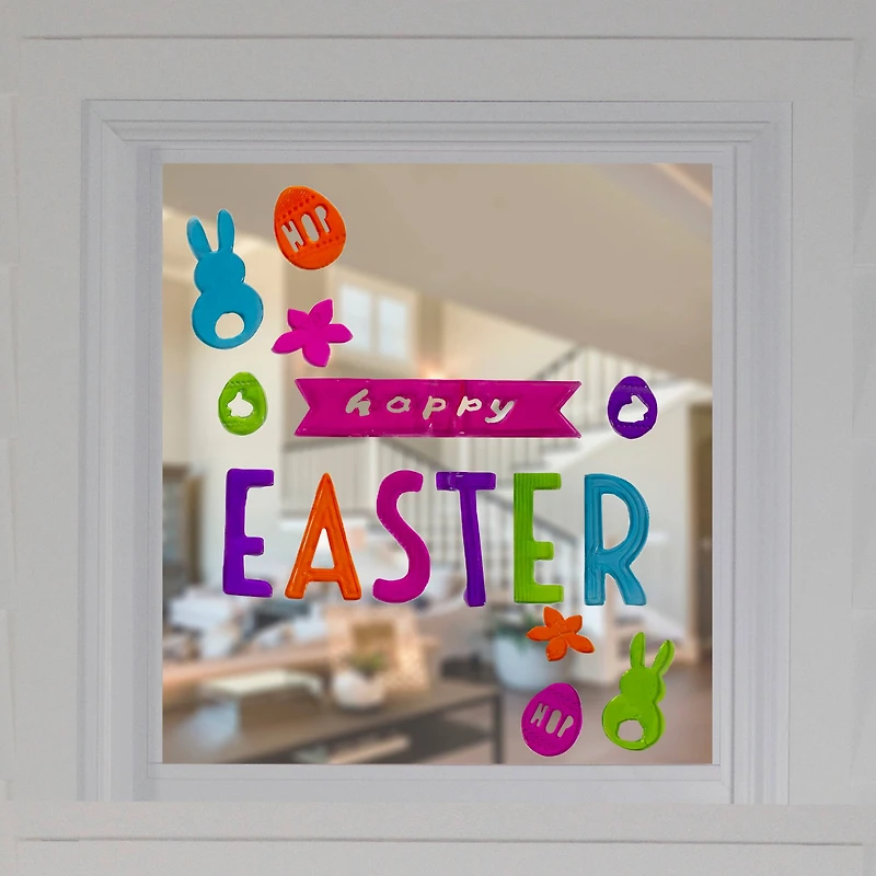 Pink & Orange Happy Easter Bunny Spring Gel Window Clings