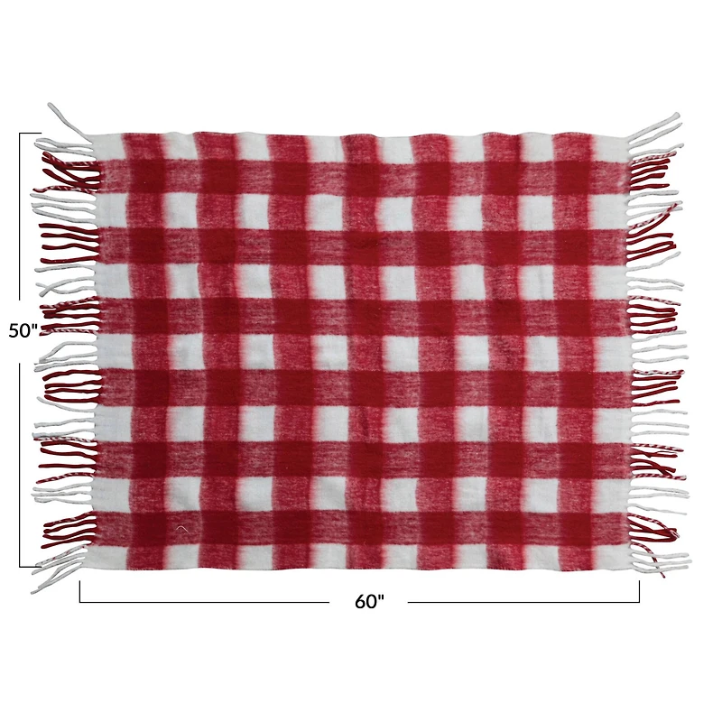 Hello Honey® Red & White Plaid Woven Acrylic Throw with Fringe