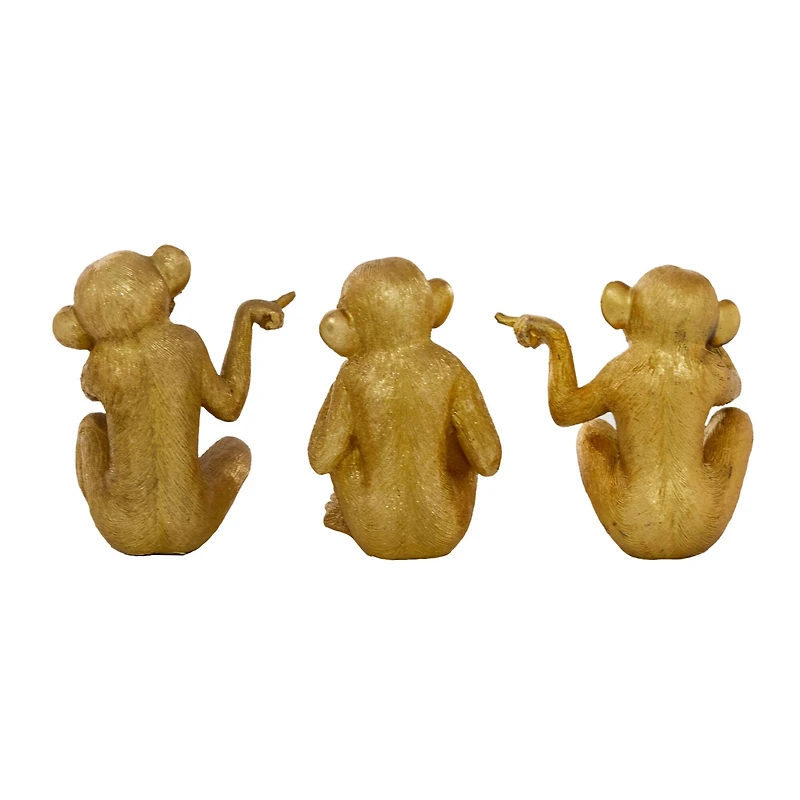 6" Gold Polystone Monkey Sculpture Set