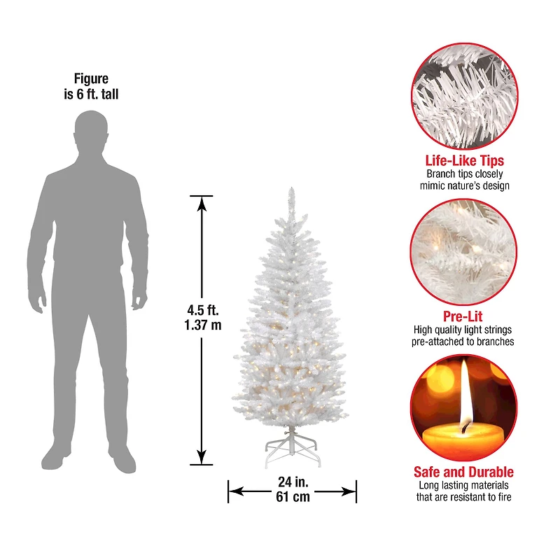 4.5ft. Pre-Lit Kingswood® White Fir Pencil Artificial Christmas Tree, Clear Lights