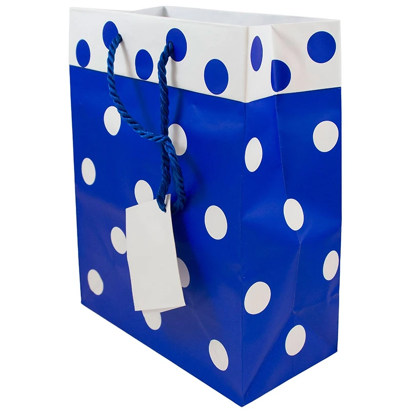 JAM Paper Medium Blue & White Polka Dot Matte Gift Bags, 24ct.
