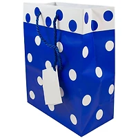 JAM Paper Medium Blue & White Polka Dot Matte Gift Bags, 24ct.