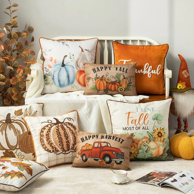 Glitzhome® Faux Burlap Pumpkin Pillow Cover