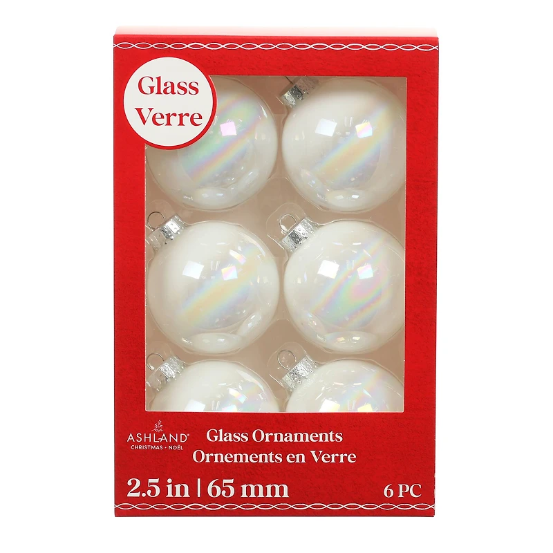 6 Pack 2.5" Iridescent Glass Ball Ornaments by Ashland