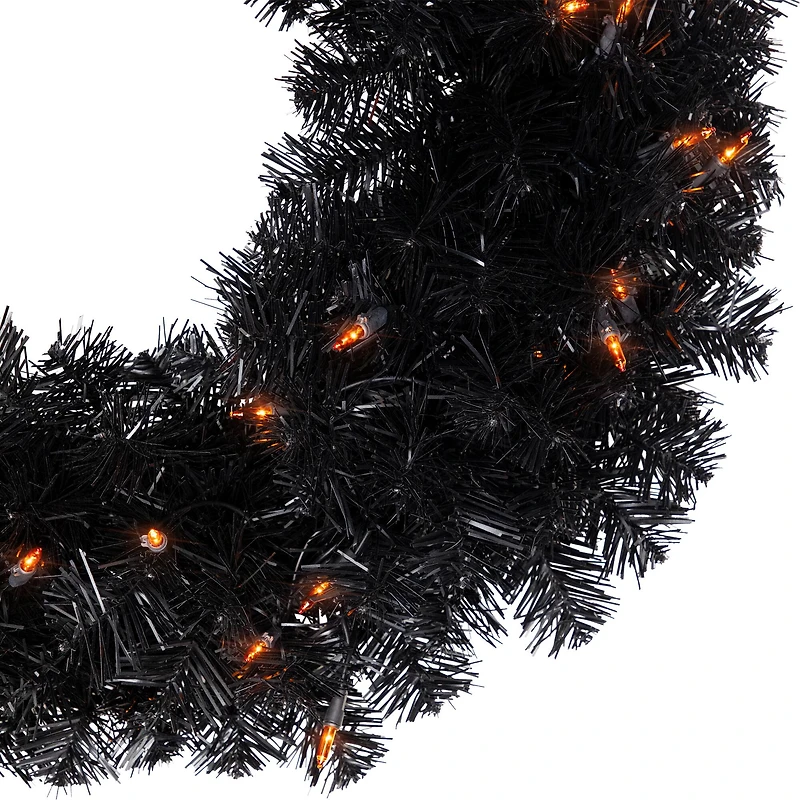24'' Pre-Lit Black Noble Spruce Artificial Halloween Wreath