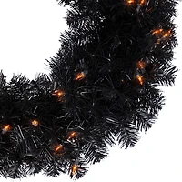 24'' Pre-Lit Black Noble Spruce Artificial Halloween Wreath