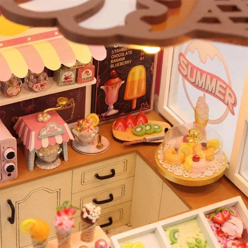 Wizardi Miniature Roombox Ice Cream Shop Dollhouse Kit