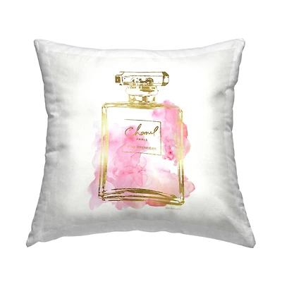 Stupell Industries Glam Perfume Bottle Expressive Pink Watercolor Pattern Throw Pillow 18" x 18"