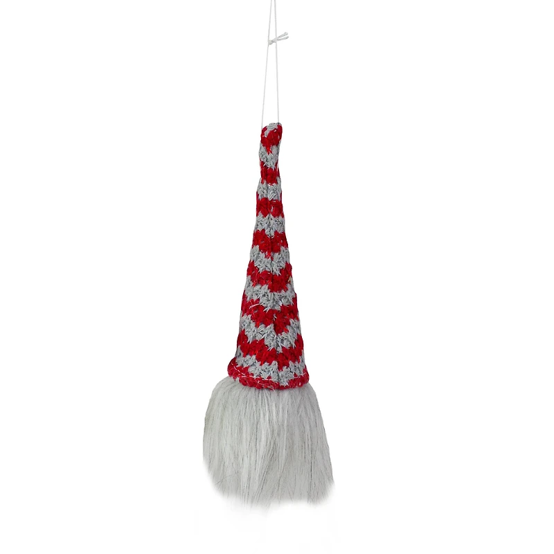 8" Red & Gray Knit Gnome Head LED Ornament