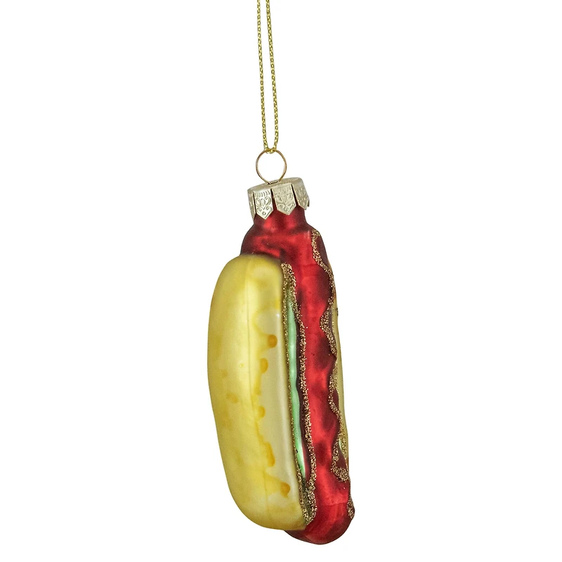 4" Hot Dog in a Bun Glass Ornament