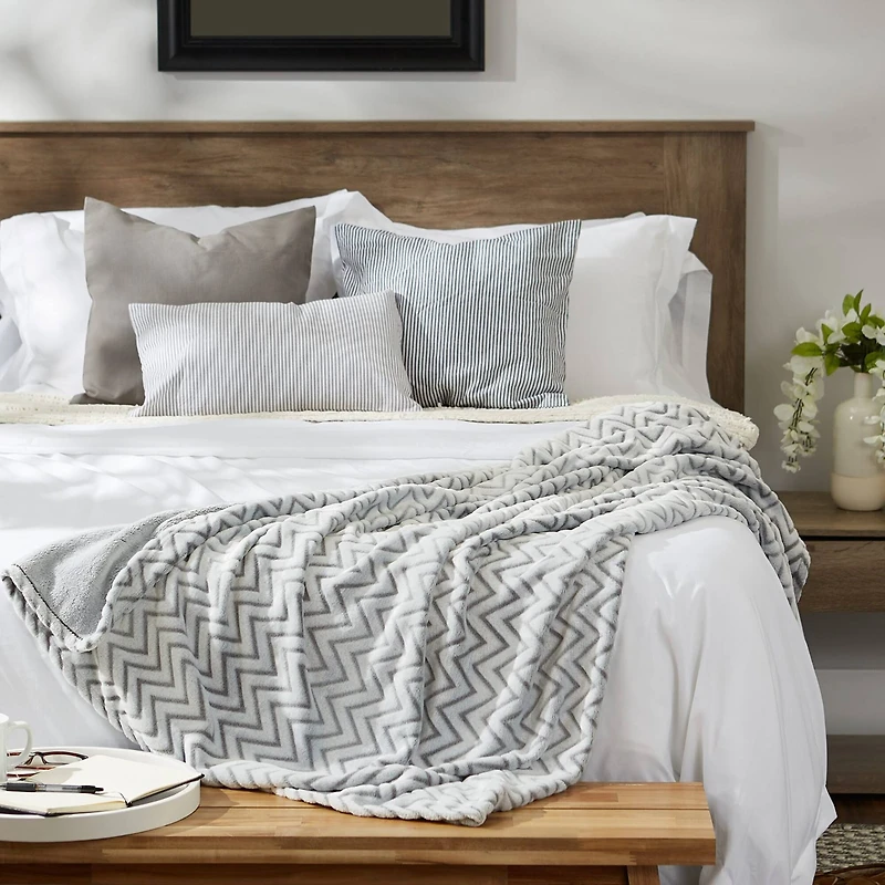 DII® Gray Chevron Plush Throw