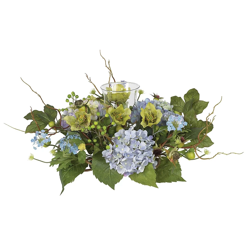 9" Blue Hydrangea Candelabrum Centerpiece