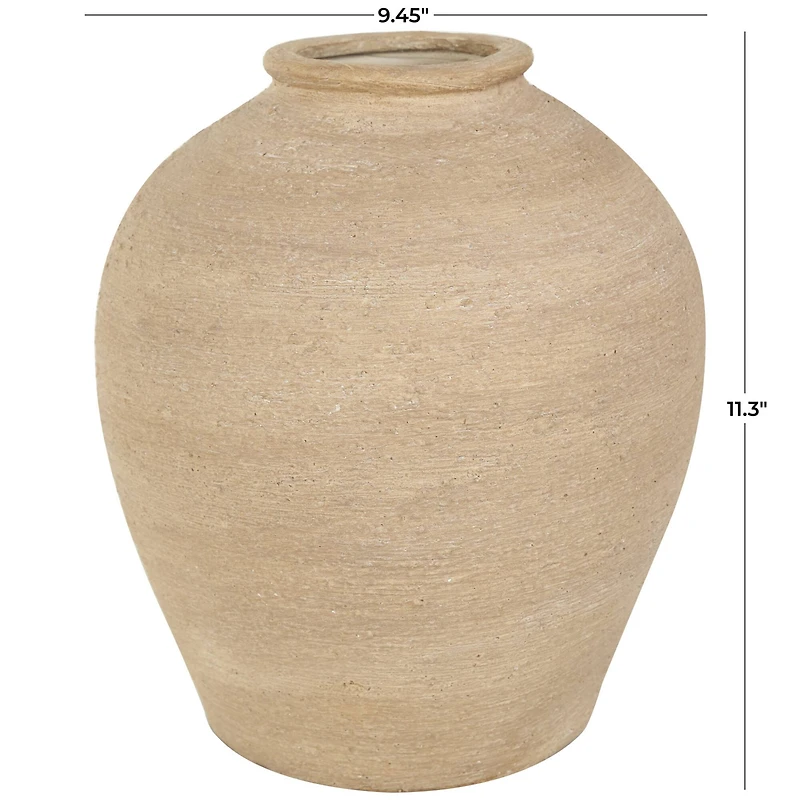 11" Beige Porcelain Wide Textured Vase