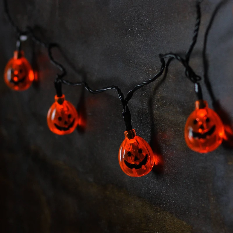 10ct. Orange LED Jack-O-Lantern Pumpkin Halloween Novelty String Lights