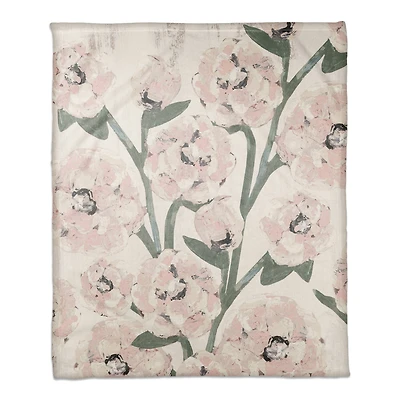 Farmhouse Floral Coral Fleece Throw Blanket