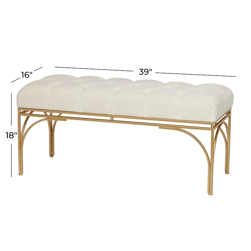 White Metal Glam Bench, 18" x 39" x 16"
