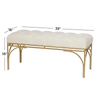 White Metal Glam Bench, 18" x 39" x 16"