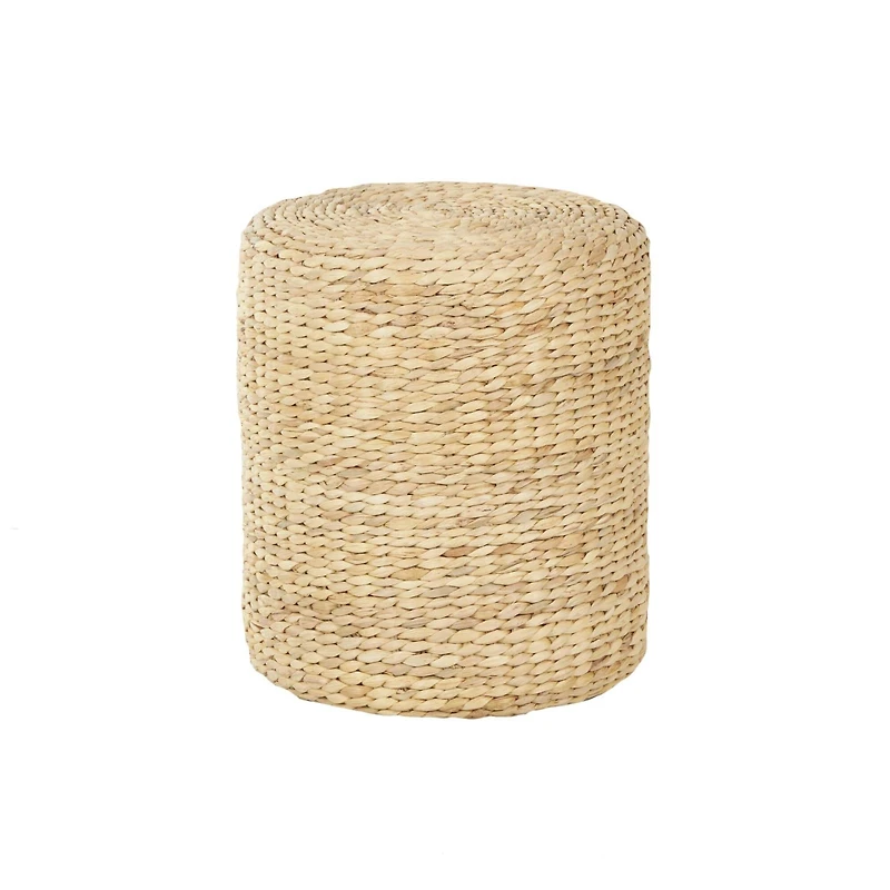 19" Brown Seagrass Handmade Woven Drum Accent Table