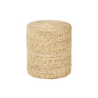 19" Brown Seagrass Handmade Woven Drum Accent Table