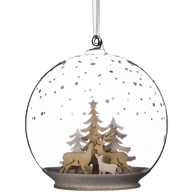 Deer Family in Snow Glass Globe Christmas Ornament - 4.75"