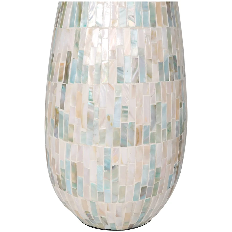 21" White Mother of Pearl Handmade Mosaic Inspired Vase with Pastel Blue and Pink Accents