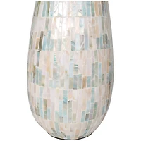 21" White Mother of Pearl Handmade Mosaic Inspired Vase with Pastel Blue and Pink Accents