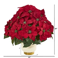 24" Poinsettia Artificial Arrangement in White Bowl