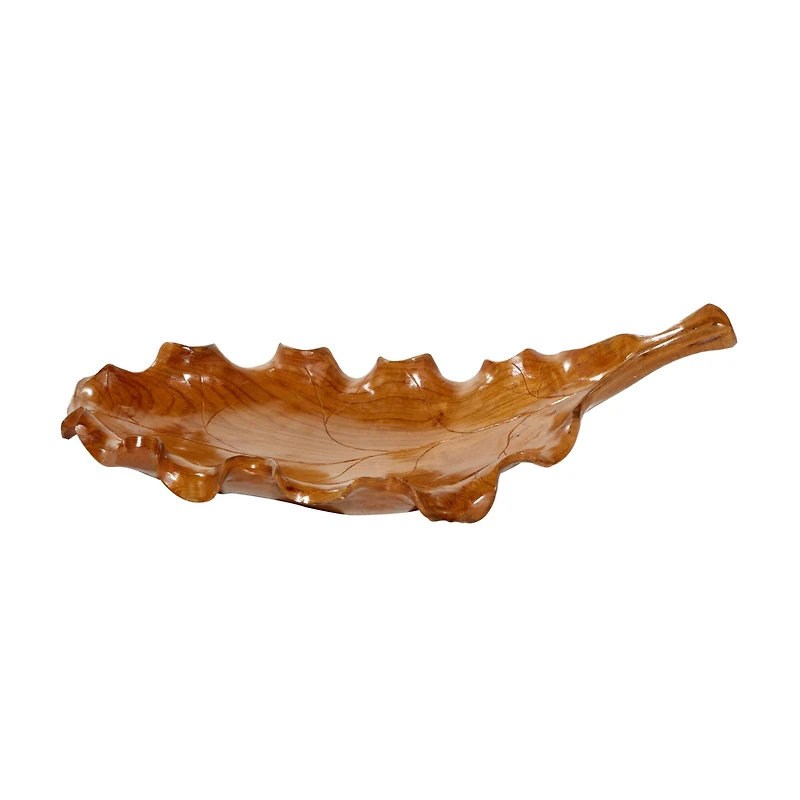Brown Leaf Teak Wood Rustic Tray