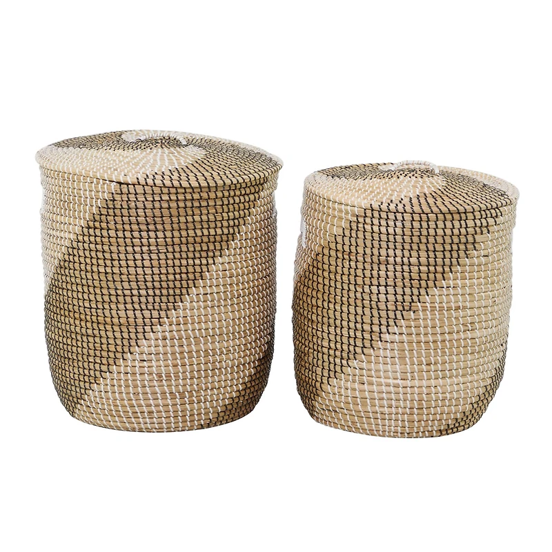 Brown Sea Grass Contemporary Storage Basket Set with Lids