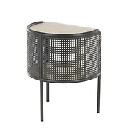 22.25" Light Brown Wooden Half-Moon Two-Toned 1-Shelf Accent Table with Mesh Back Panel