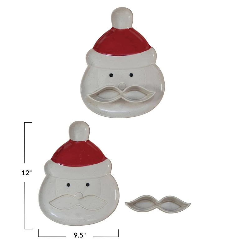 Hello Honey® 12" White & Red Reactive Glaze Stoneware Santa Platter with Mustache Dish Set