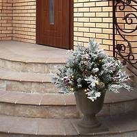 18" Snowy Bedford Urn Filler with Battery Operated LED Lights