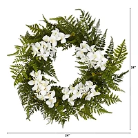 24" Mixed Fern & Moth Orchid Artificial Wreath
