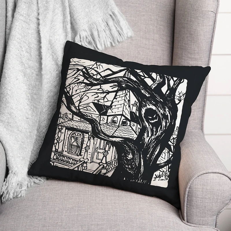 Haunted House Sketch Throw Pillow