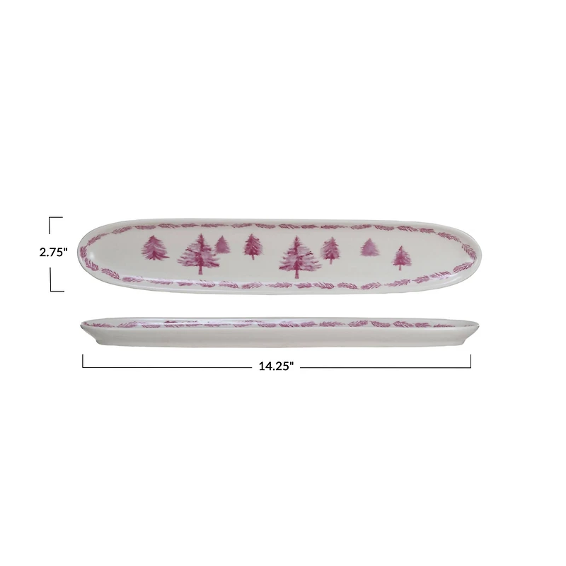 Hello Honey® 14.25" Pink & Cream Forest Long Oval Stoneware Dish