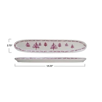 Hello Honey® 14.25" Pink & Cream Forest Long Oval Stoneware Dish