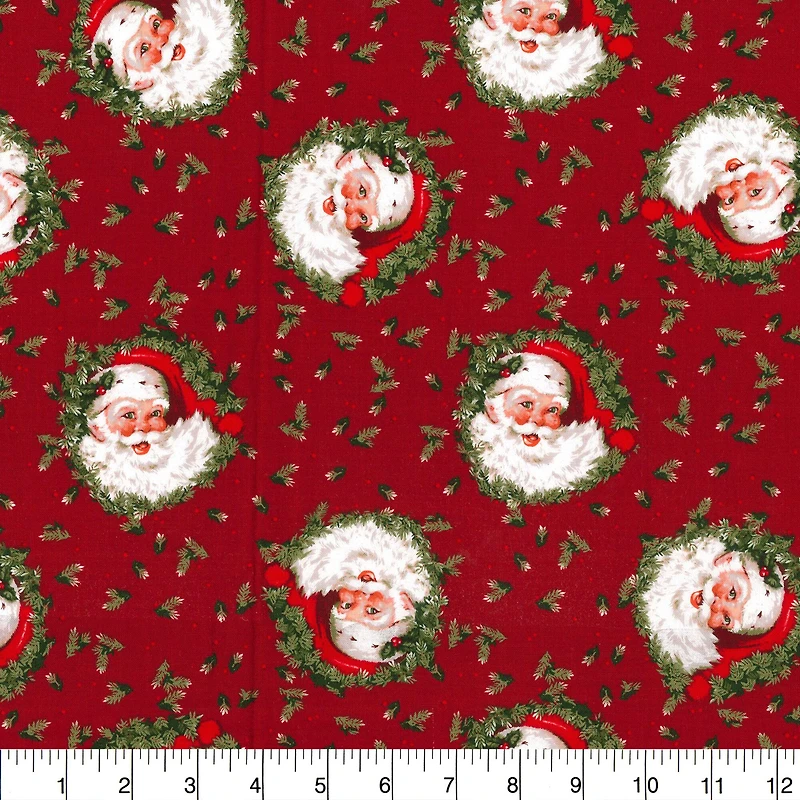 Fabric Traditions Christmas Santa Red Cotton Fabric