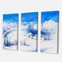 Designart - Winter Mountain Landscape With Wooden House