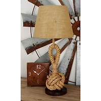 Brown Rope and Iron Rustic Table Lamp, 28" x 13" x 13"