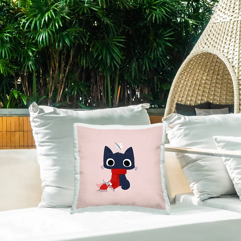 Stupell Industries Little Kitten in Scarf Outdoor Printed Pillow